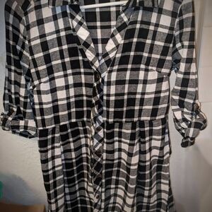 Active USA Large Black and White Plaid Button-Up Dress